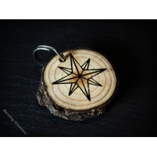 Wooden log slice Compass Rose / Star Keyring