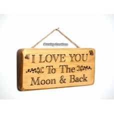 200x95mm Solid Wooden Pine Wall Hanging - I love you to the moon and back